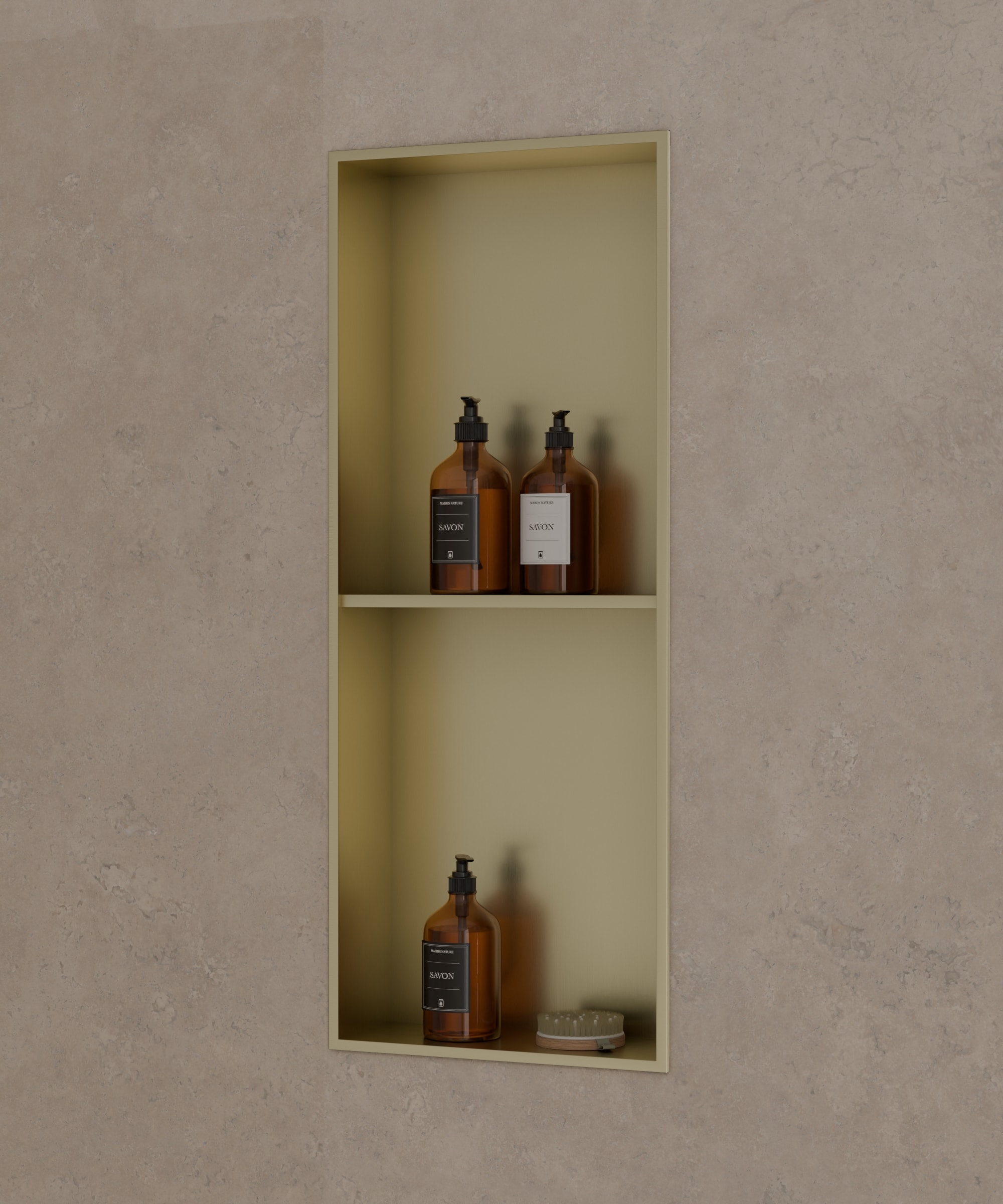 Niche de salle de bain inox 2 compartiments - Doré brossé