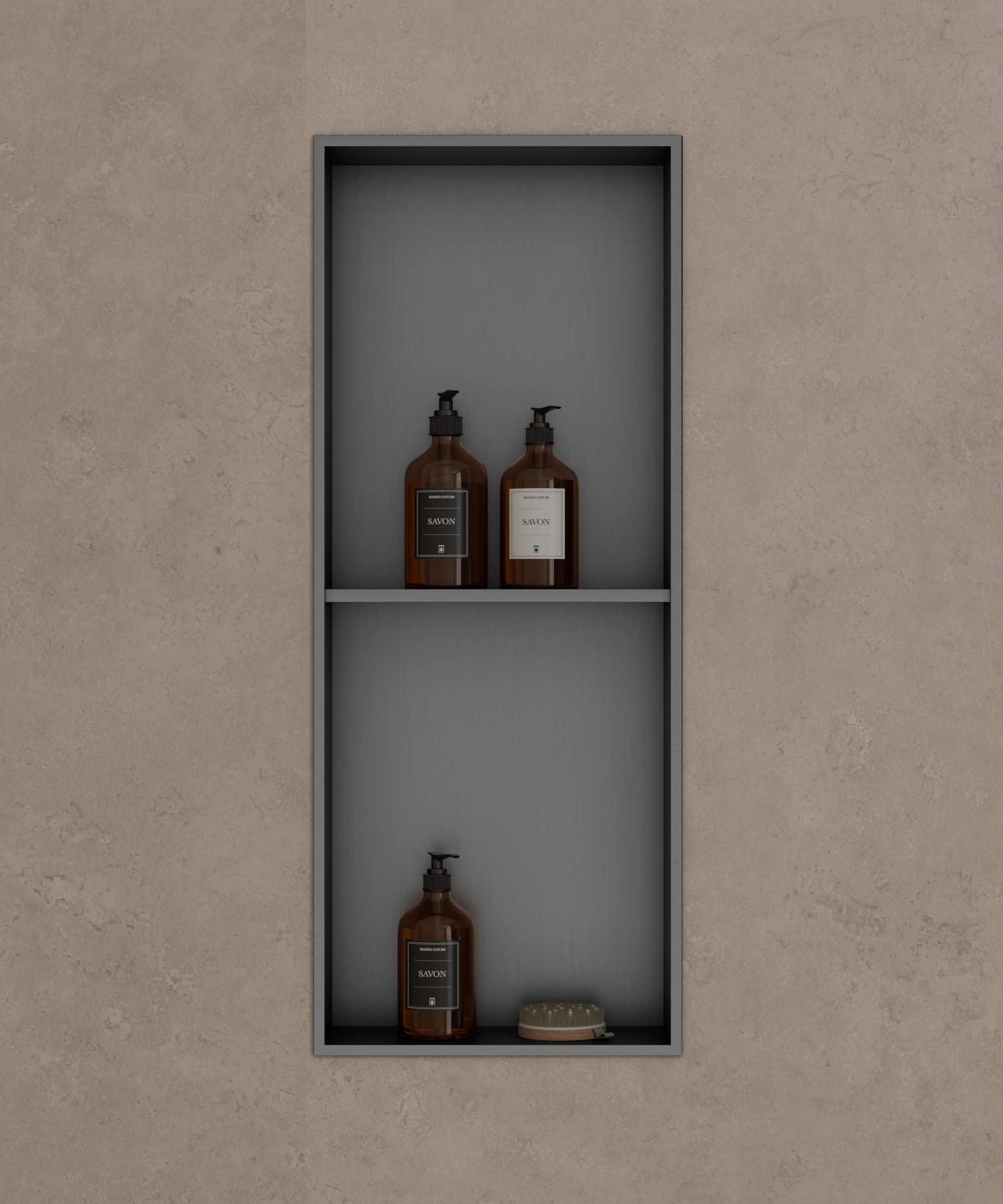 Niche de salle de bain inox 2 compartiments - Gun métal