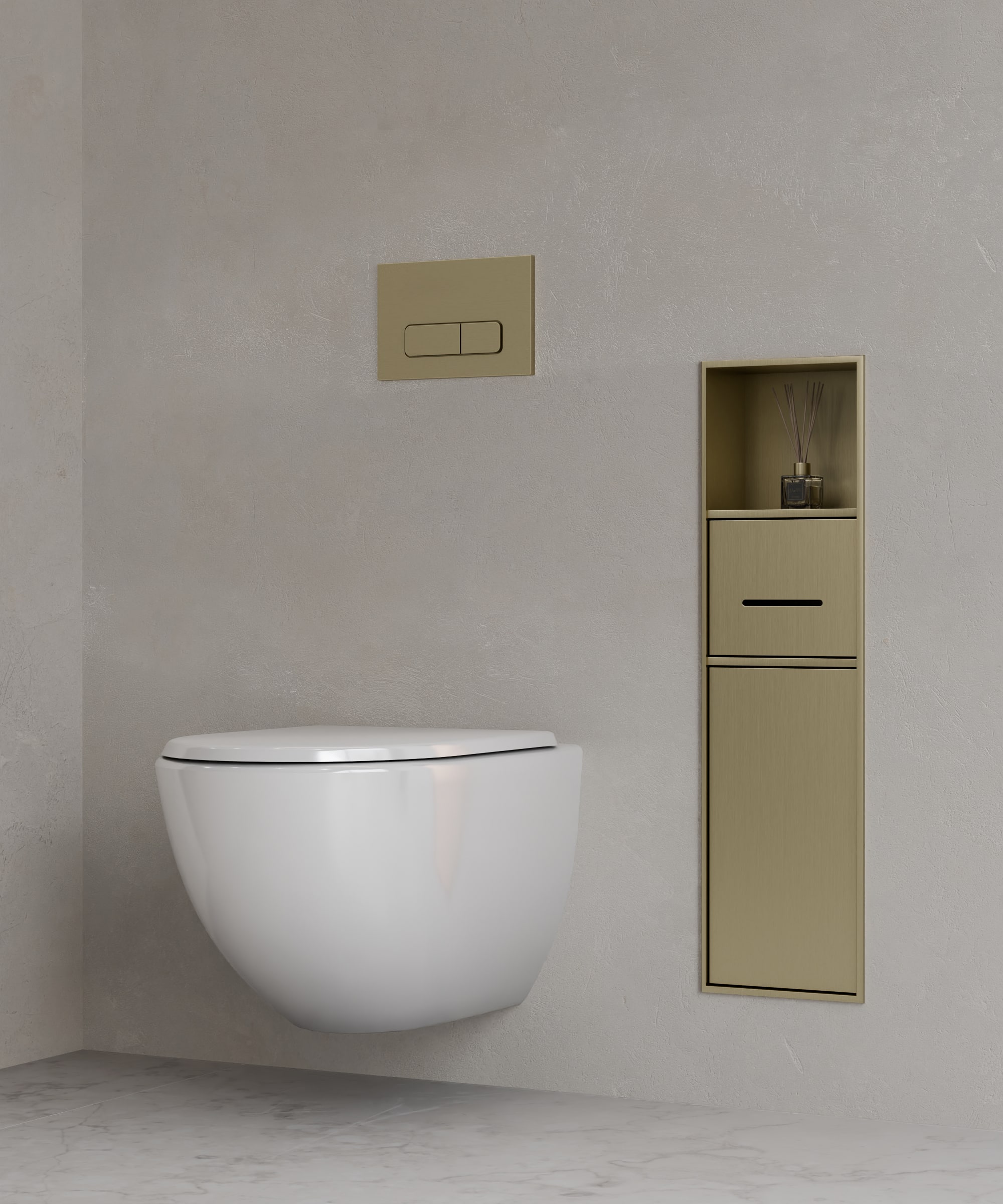 Niche toilette encastrable avec compartiments - Doré brossé