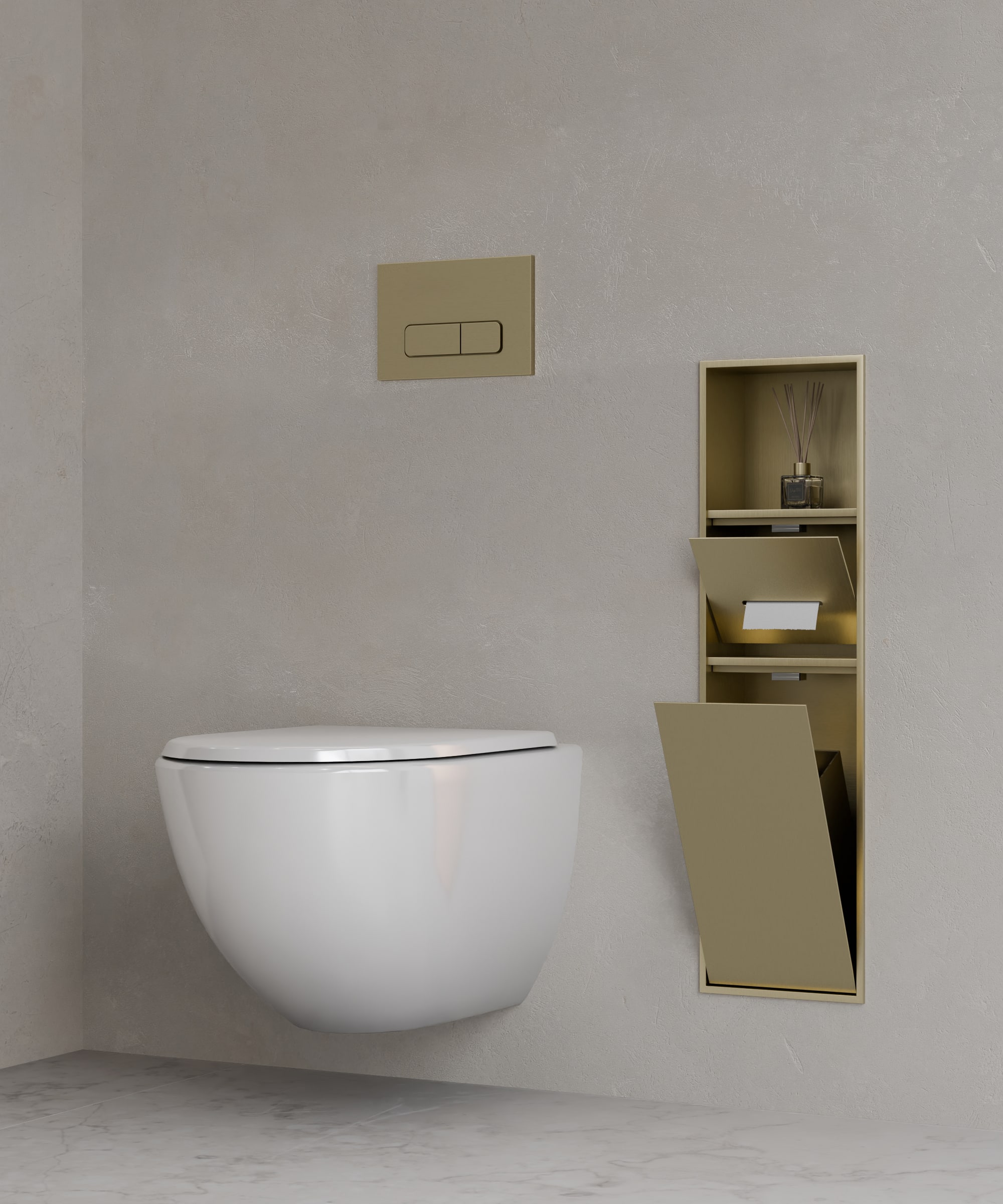 Niche toilette encastrable avec compartiments - Doré brossé