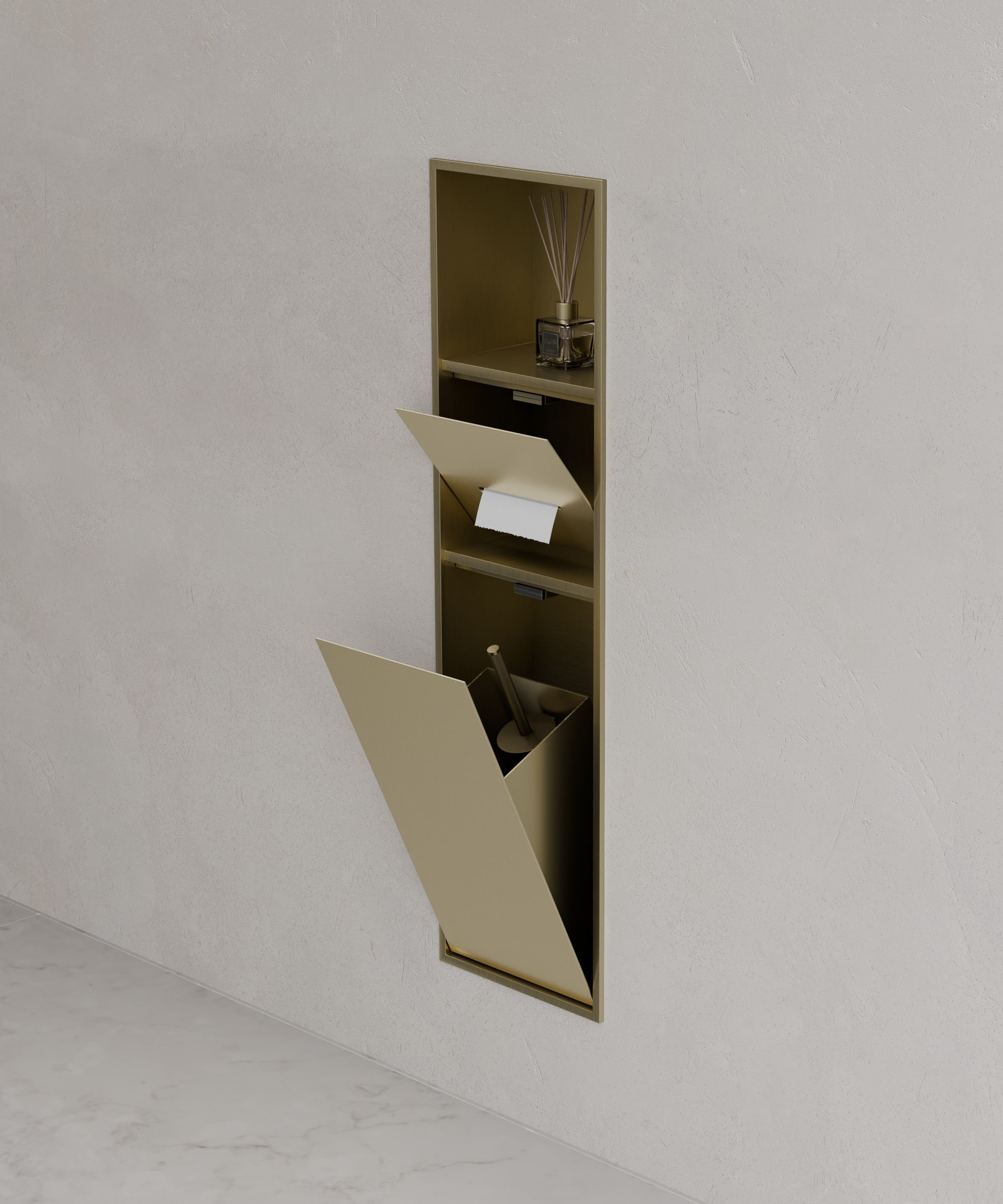 Niche toilette encastrable avec compartiments - Doré brossé
