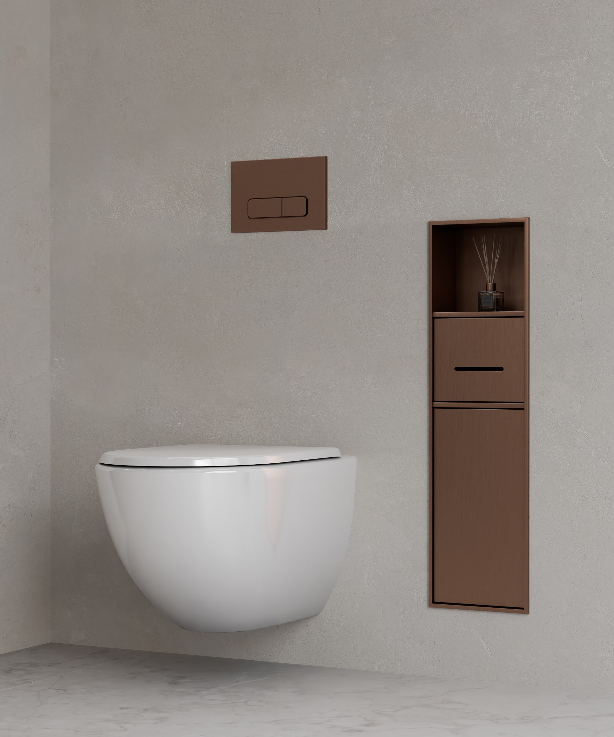 Niche de toilette à encastrer avec compartiments - Or rose brossé