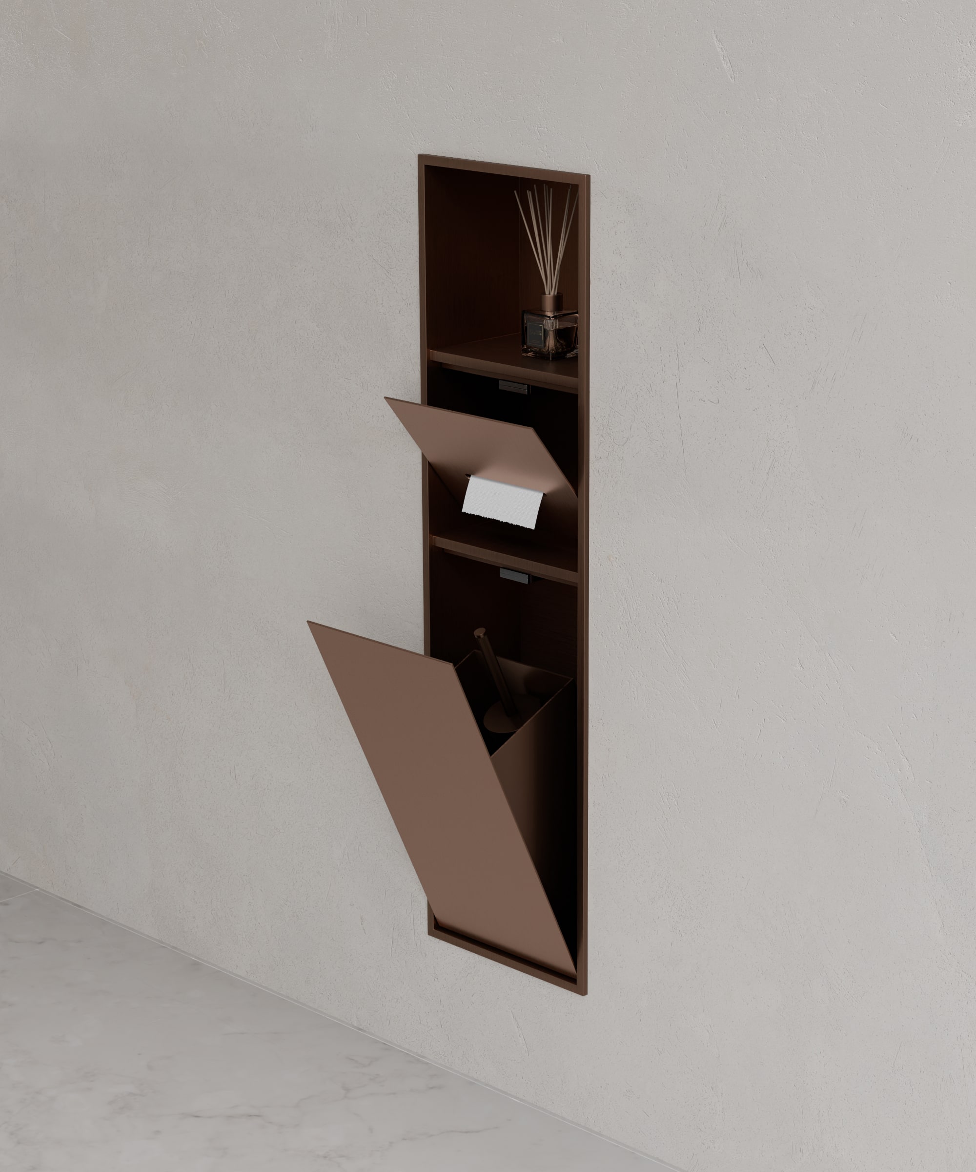 Niche de toilette à encastrer avec compartiments - Or rose brossé