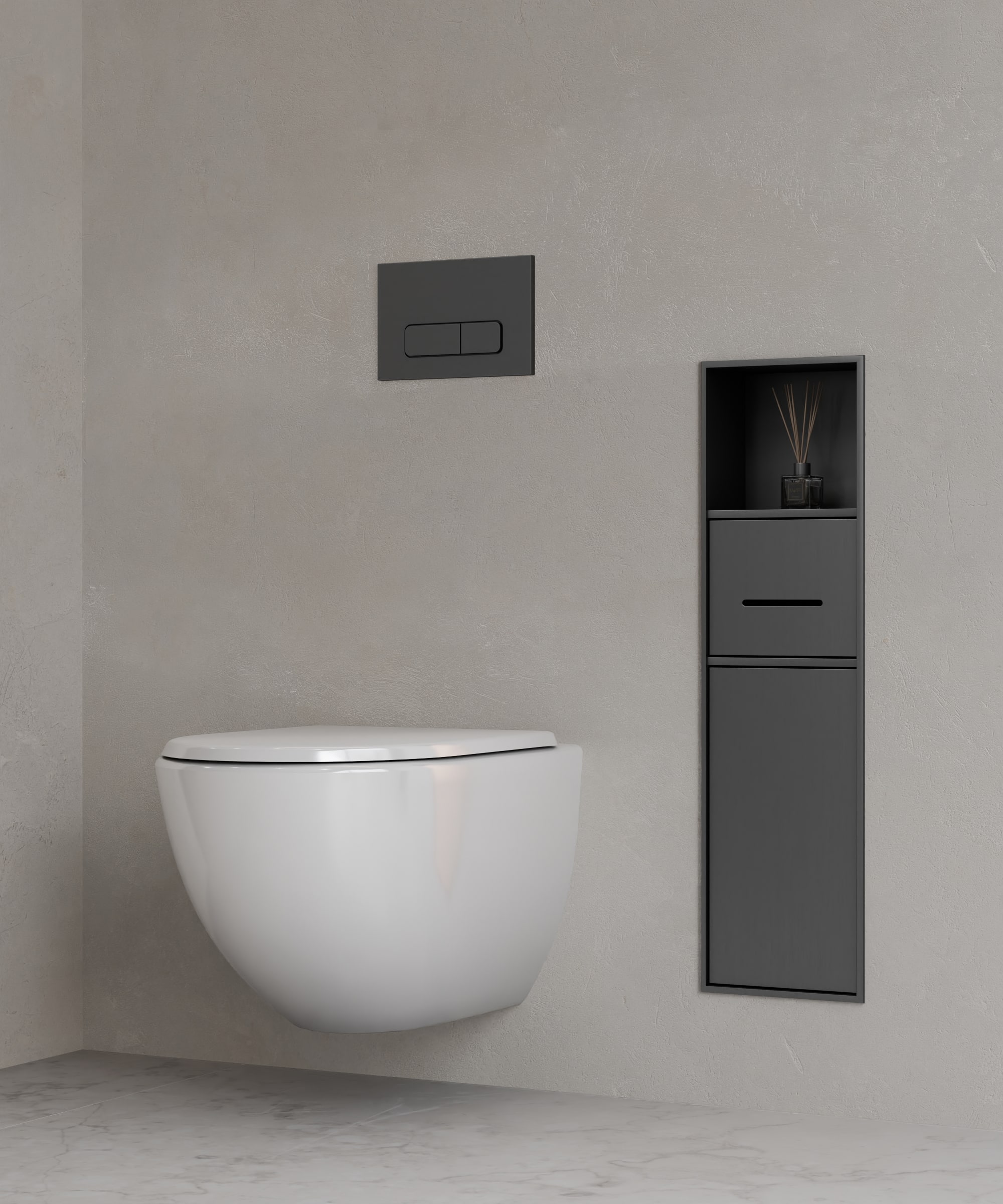 Niche de toilette à encastrer avec compartiments - Gun métal