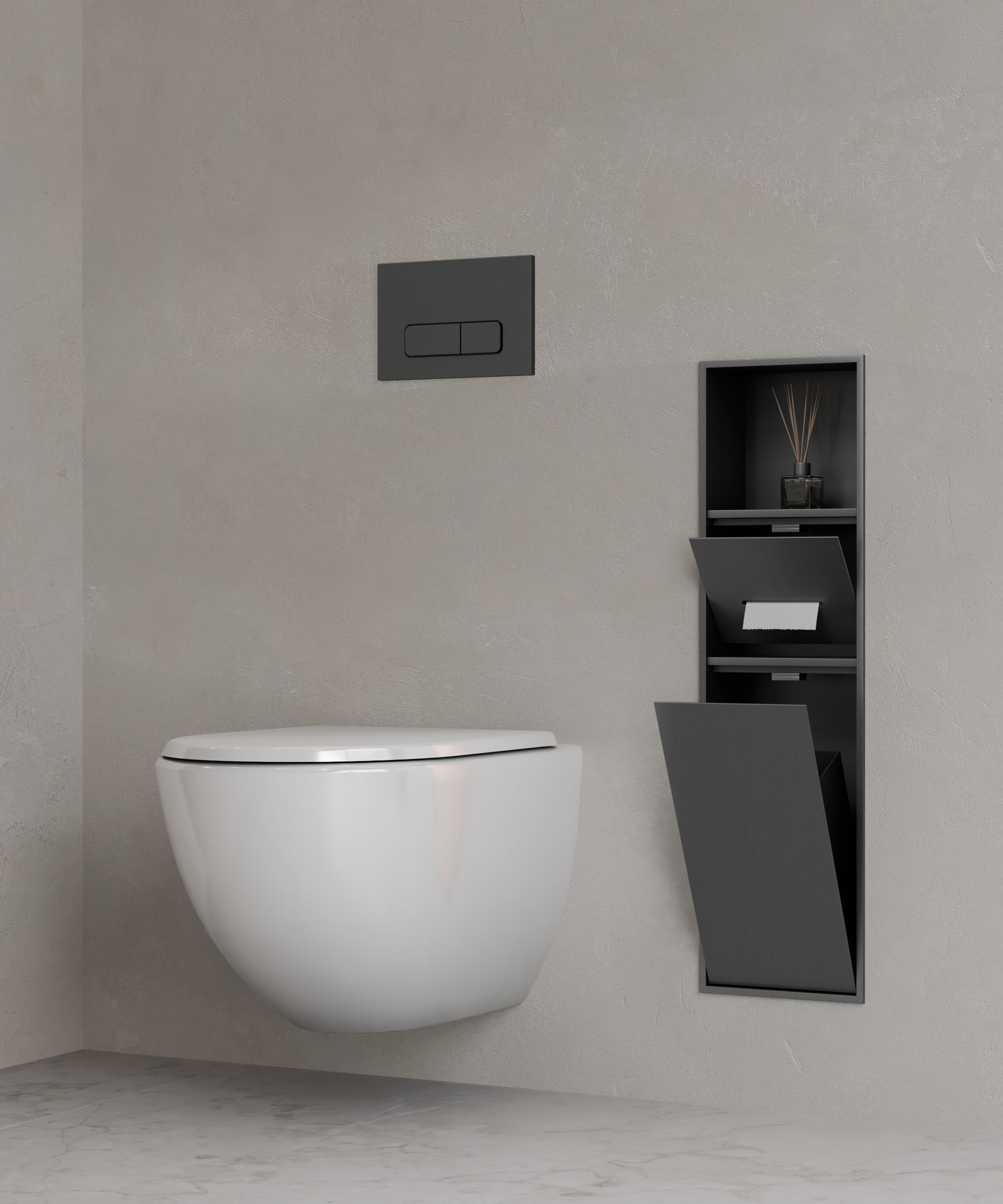 Niche de toilette à encastrer avec compartiments - Gun métal