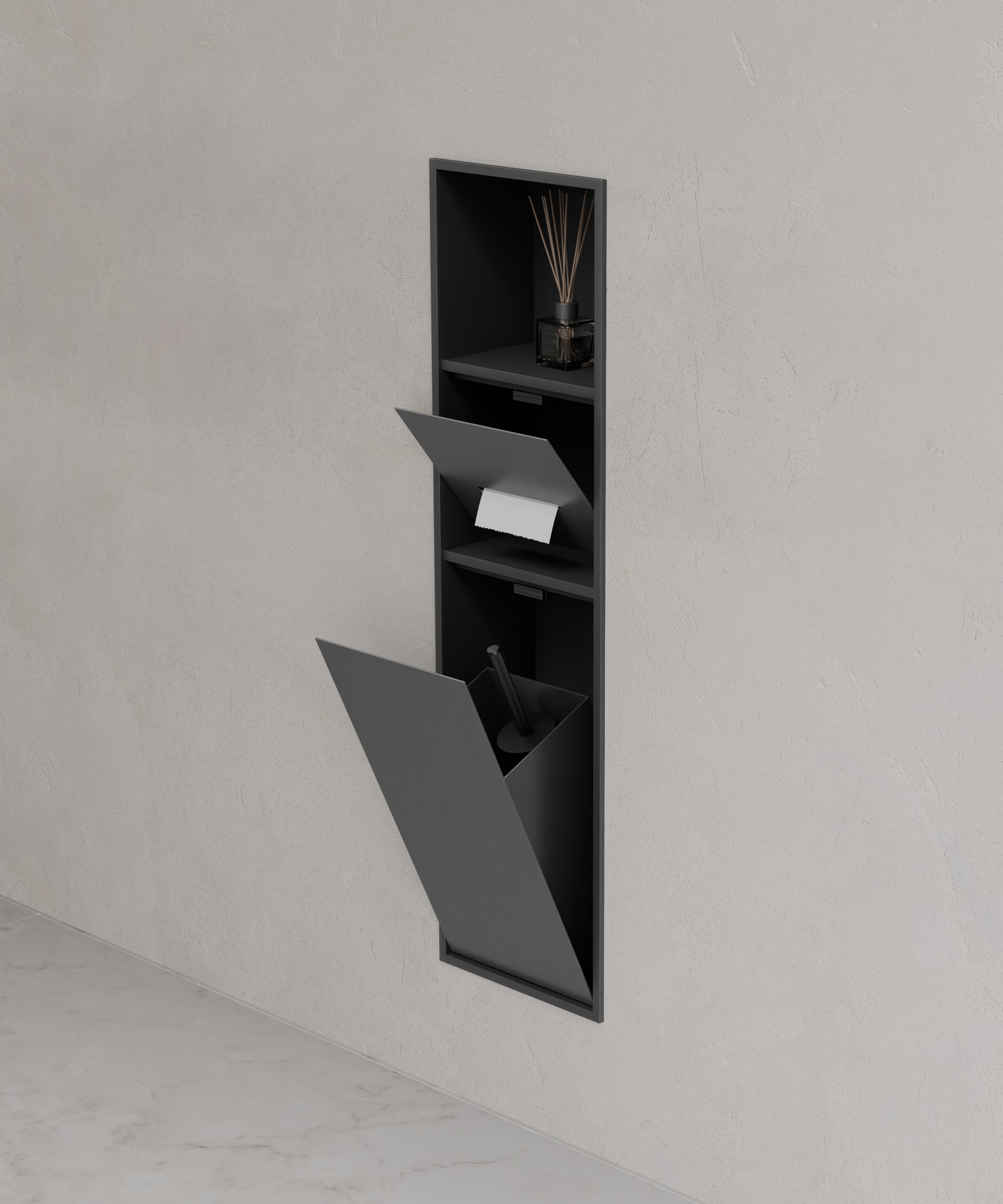 Niche de toilette à encastrer avec compartiments - Gun métal