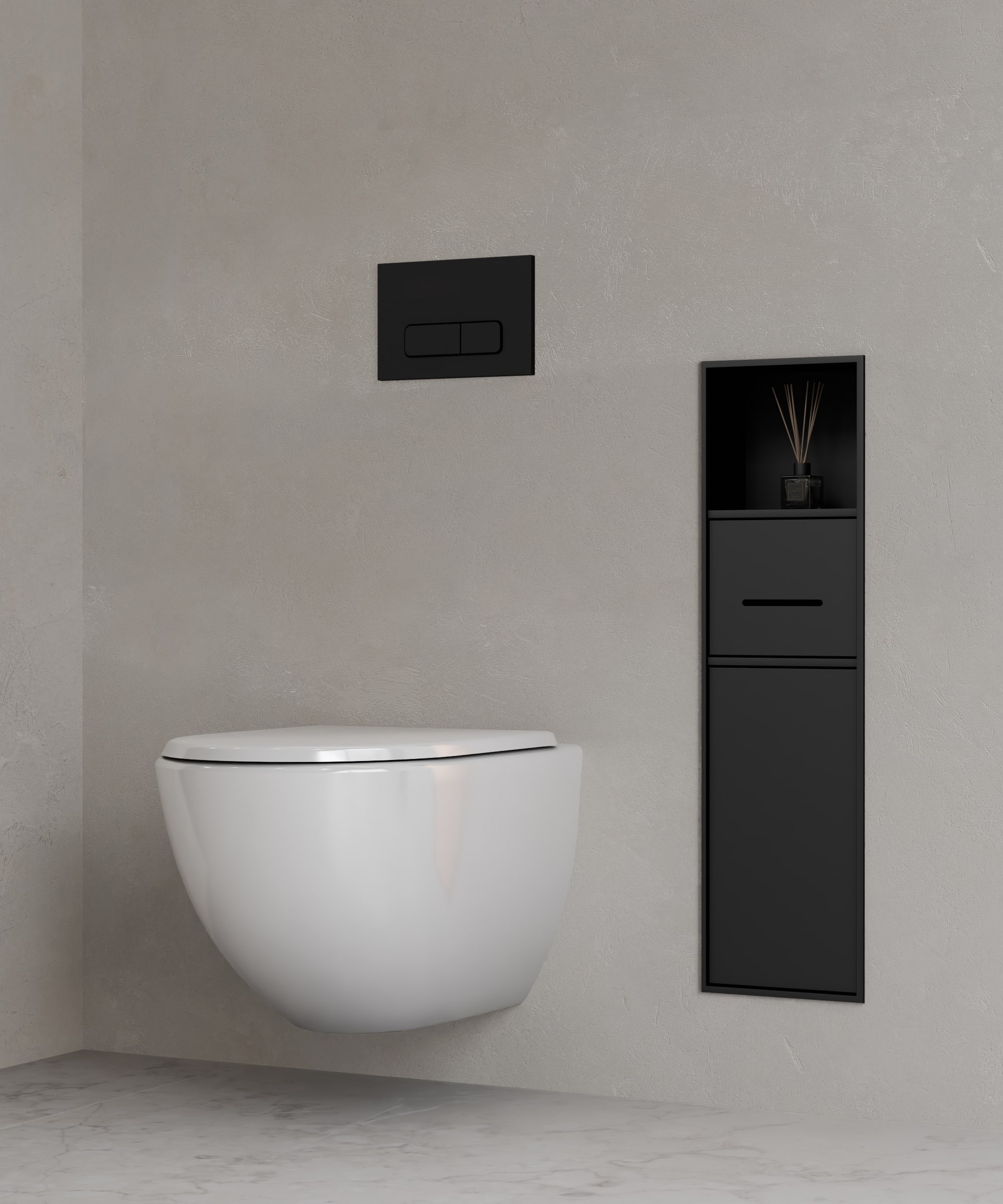 Niche de toilette à encastrer avec compartiments - Noir