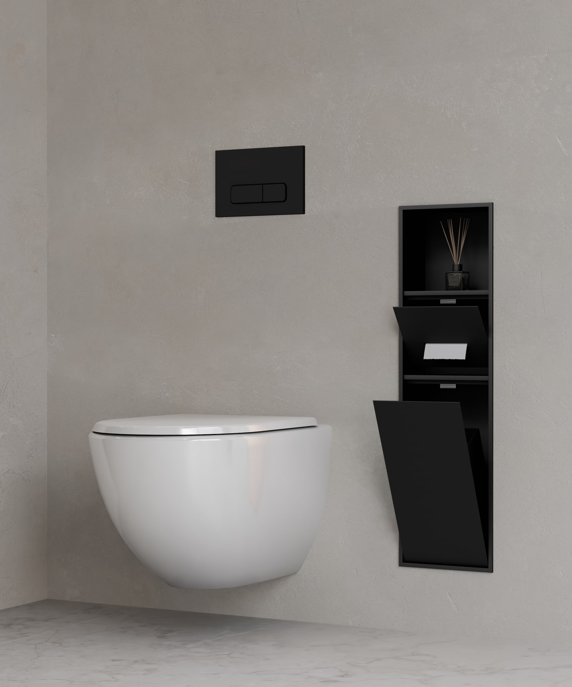 Niche de toilette à encastrer avec compartiments - Noir