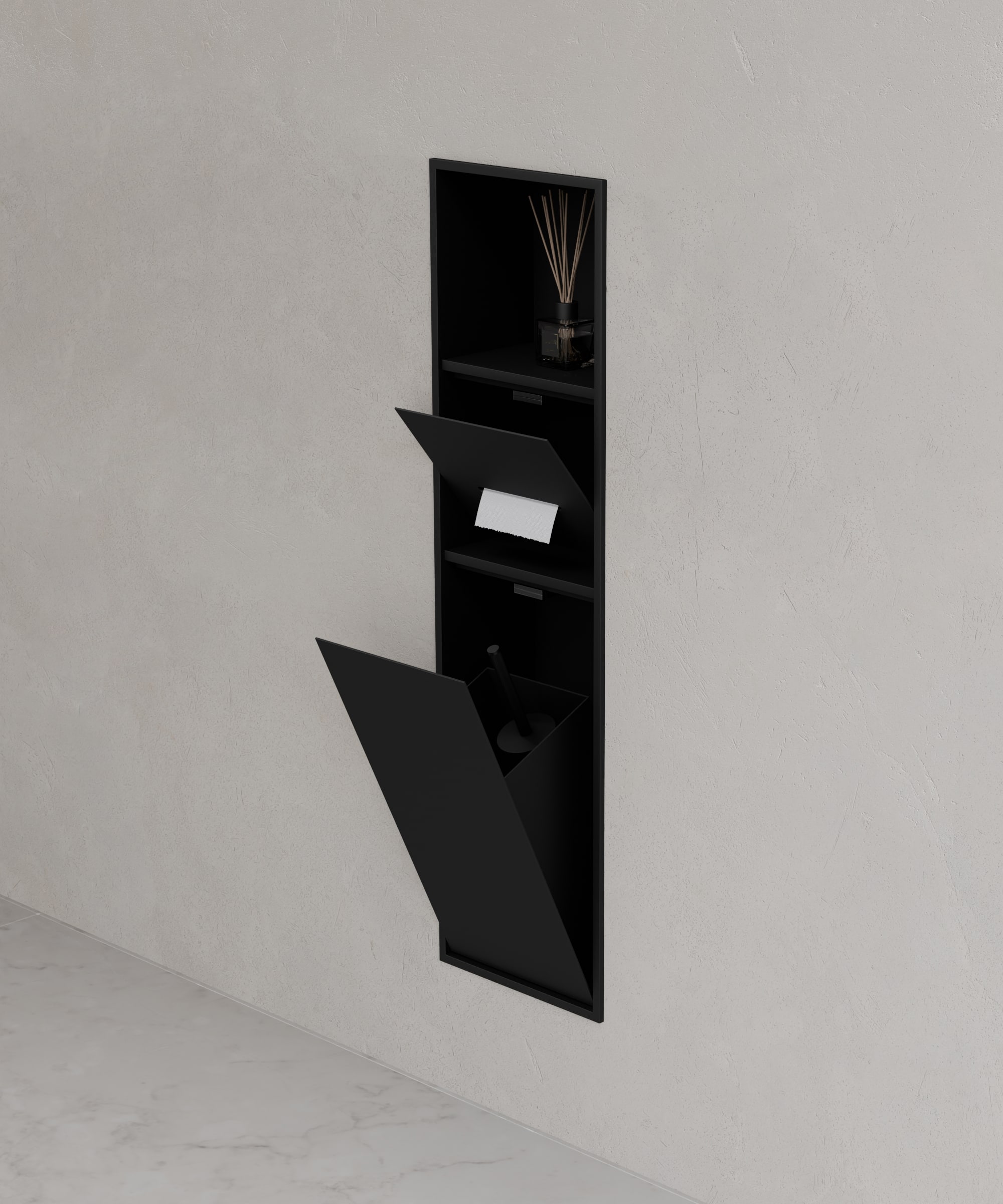 Niche de toilette à encastrer avec compartiments - Noir